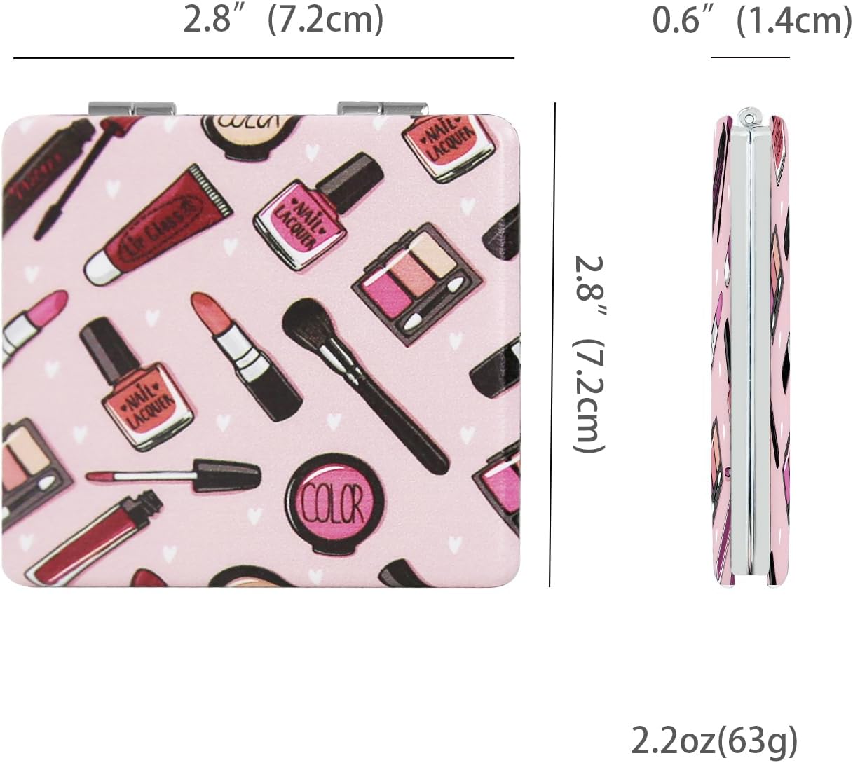 Pocket Mirror for Women - 2 Pcs Compact Double-Sided 1X/3X Travel Mirror | Square 2.8” PU Style