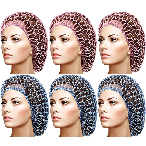 Geyoga 6 Pcs Pink & Blue Hair Nets Snoods for Women, Breathable & Stretchable