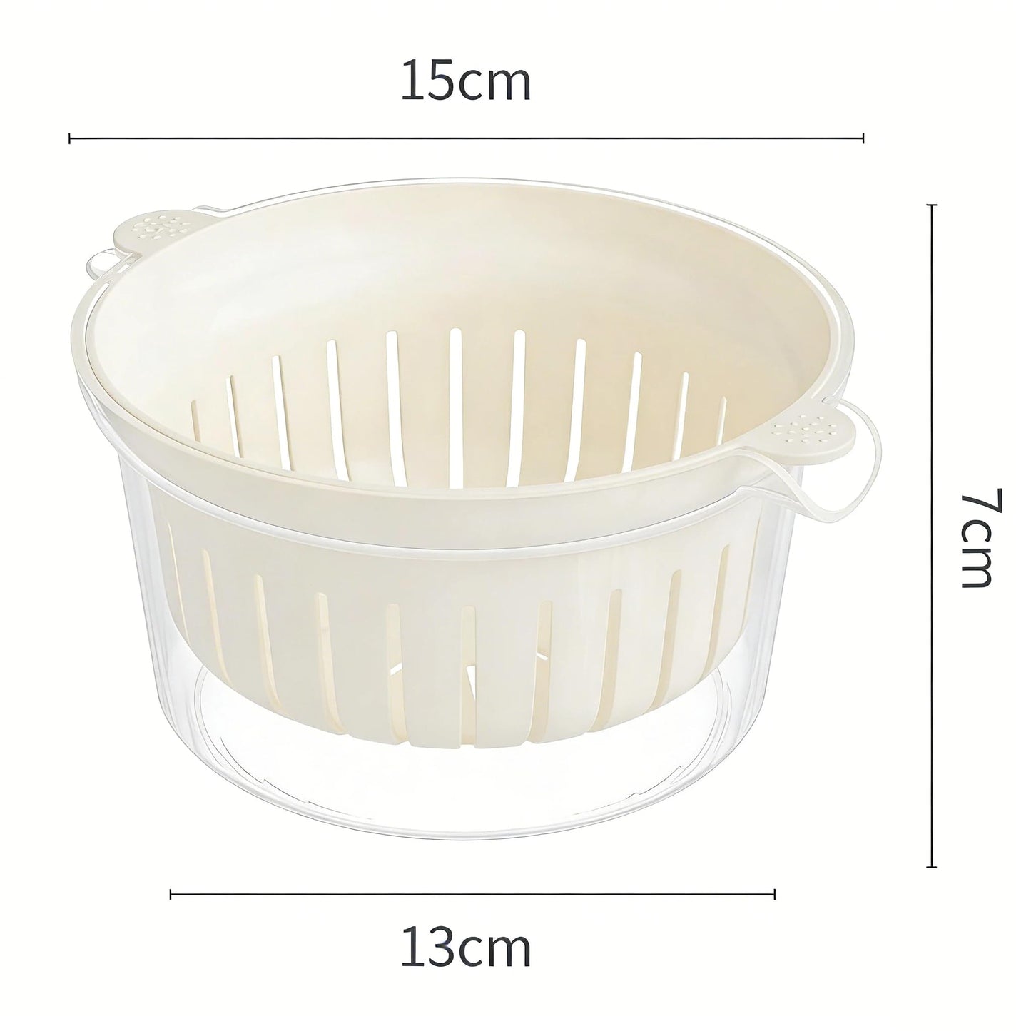 Fruit Drain Basket Set, Dual Layer Kitchen Colander with Drain Bowl for Washing Fruits Vegetables Pasta, Lightweight Food Strainer with Handles and Transparent Base for Home Kitchen Use