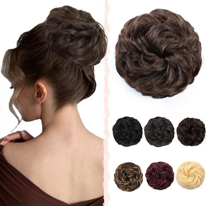 Messy Bun Hair Piece - Real Human Hair Thick Fluffy Donut Updo | Natural Black Ponytail Extension