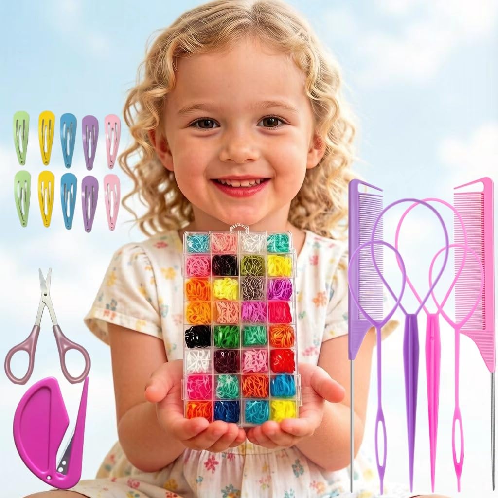 Small Hair Rubber Bands - 2000 Pcs in 32 Colors with 18 Styling Tools | Mini Elastic Hair Ties for Kids & Toddlers