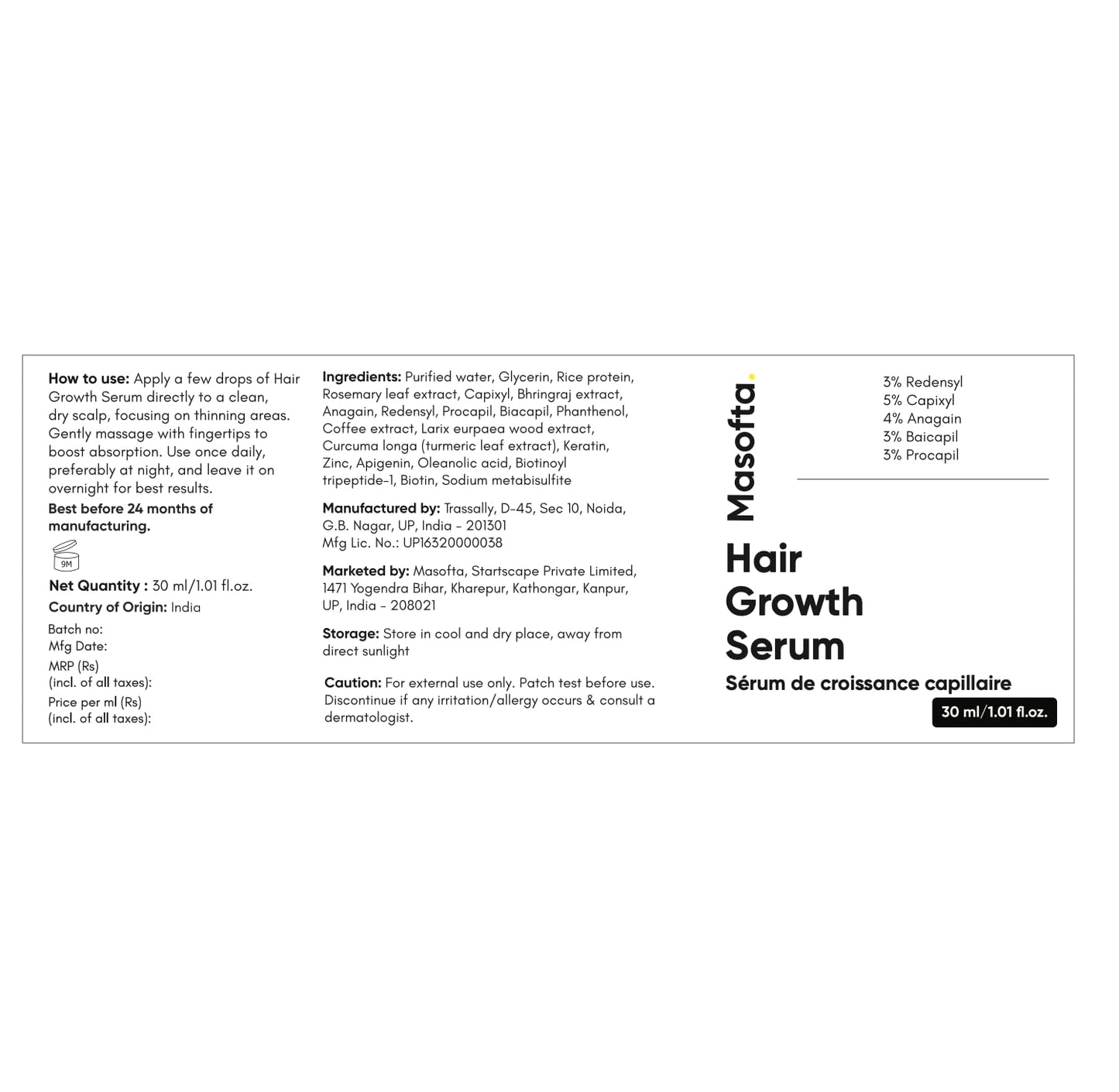 Hair Growth Serum - Density & Hair Fall Control with 3% Redensyl, Rosemary & Biotin | 1.01 fl. oz. (30ML)