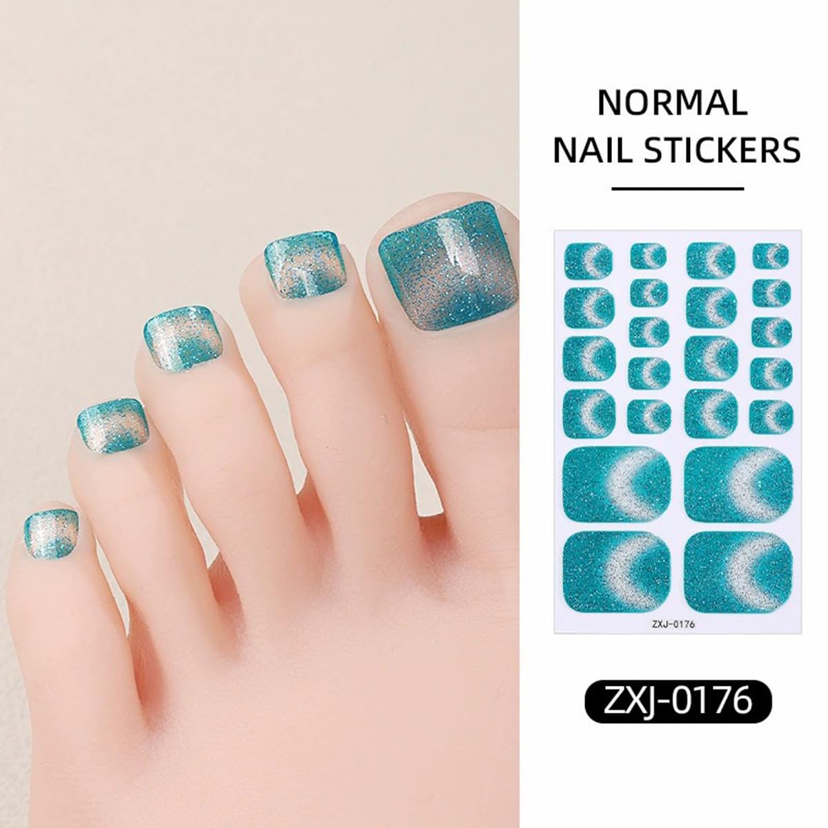 Toe Full Nail Wraps Gel Nail Stickers Solid Gradient Glitter Nail Full Wrap Full Cover Nail Polish Strips 6PCS Smile French Line Self-Adhesive Toe Nail Decals for Women Manicure Nail Art Decorations