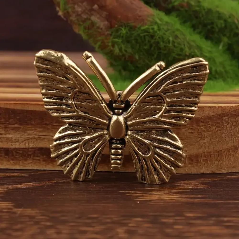 Brass Bug Figurines Set - 3 Metal Statues of Sparrow, Cricket & Butterfly for Home Office Decor