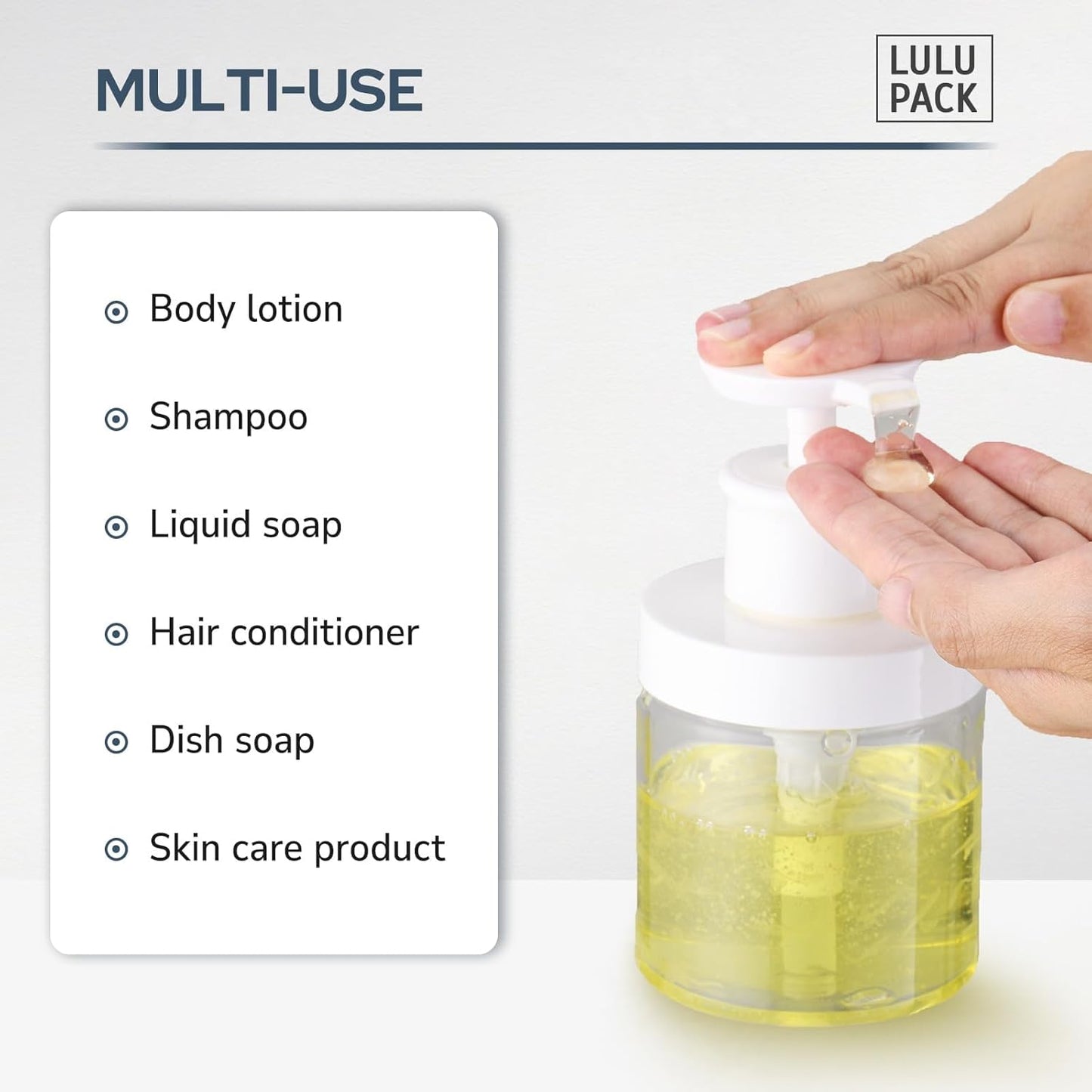 Pump Bottle Dispenser for Soap - Refillable 8 oz Plastic Container | Shampoo, Conditioner, Lotion - Clear 2PCS