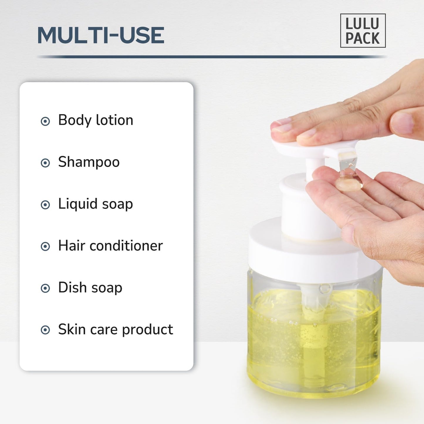 Lulupack Pump Bottle Dispenser for Soap - 8 oz Plastic Empty Container for Shampoo and Conditioner - Refillable Lotion Jar for Shower, Hand Soap - Wide Mouth Wash Bottle for Bathroom 250ml Clear 2PCS