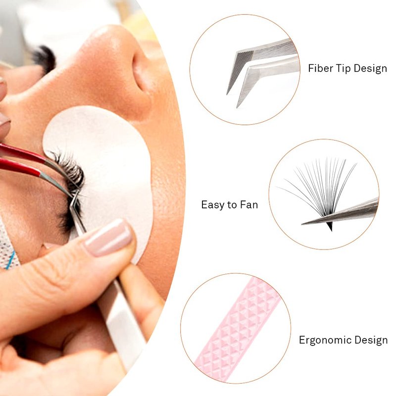 TDANCE Lash Tweezers for Eyelash Extensions - Fiber Tip Volume Boot Tweezers - Stainless Steel (Volume Boot Tweezer-Pink-T2,1Pcs)