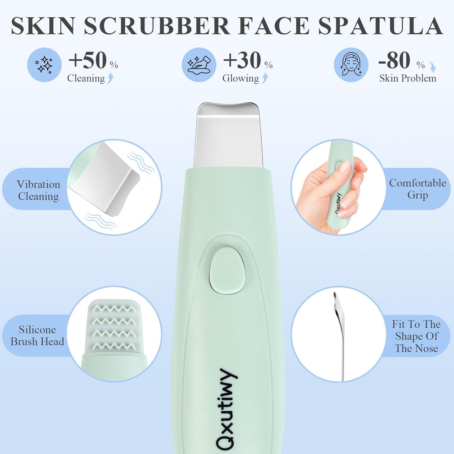 Skin Scrubber | 2-in-1 Pore Cleaner Tool for Deep Cleansing - Blackhead Remover with Silicone Brush Heads