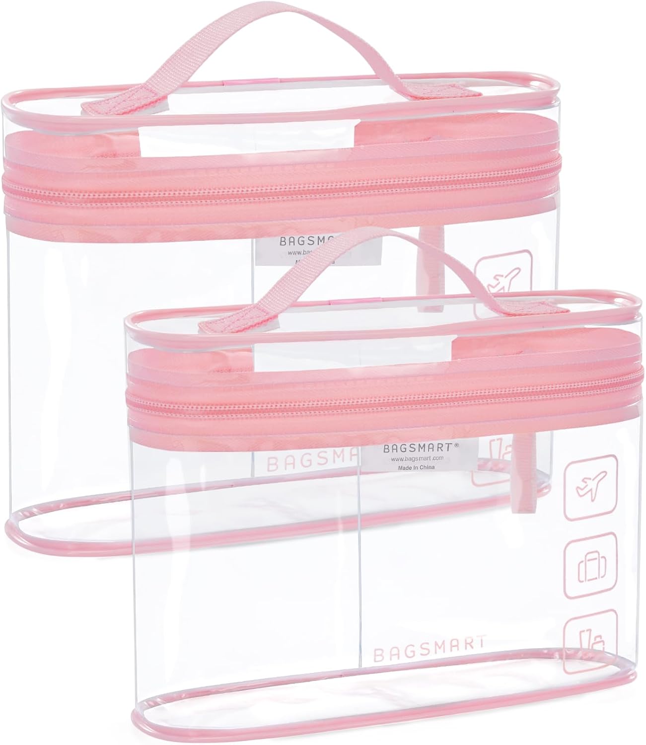 BAGSMART TSA Approved Toiletry Bag - 2 Pack Clear Makeup Organizer | Quart Size Travel Essentials, Black