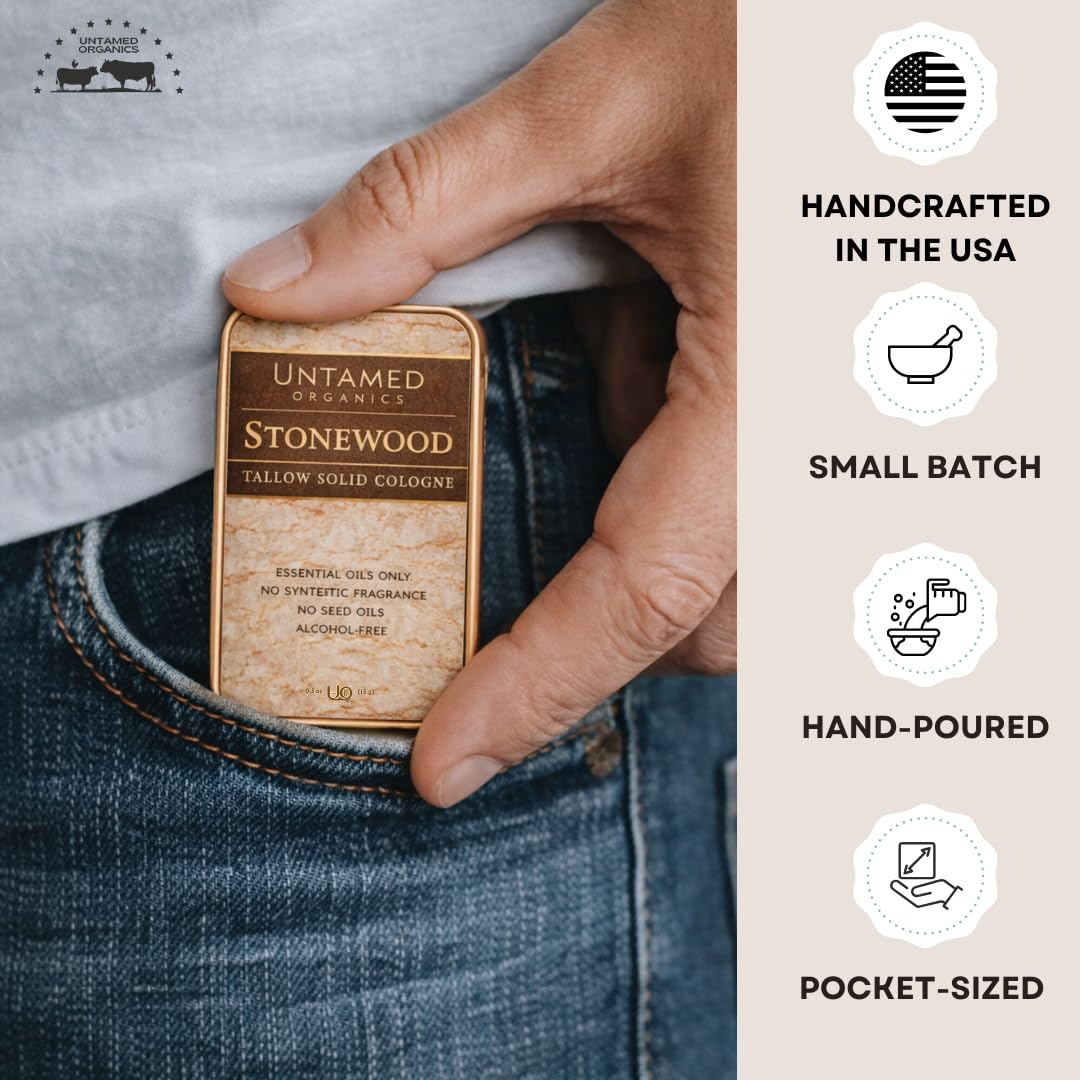 Untamed Organics Solid Cologne for Men - Non-Toxic Tallow Balm with Essential Oils | Pocket Size 0.5 oz (15g)