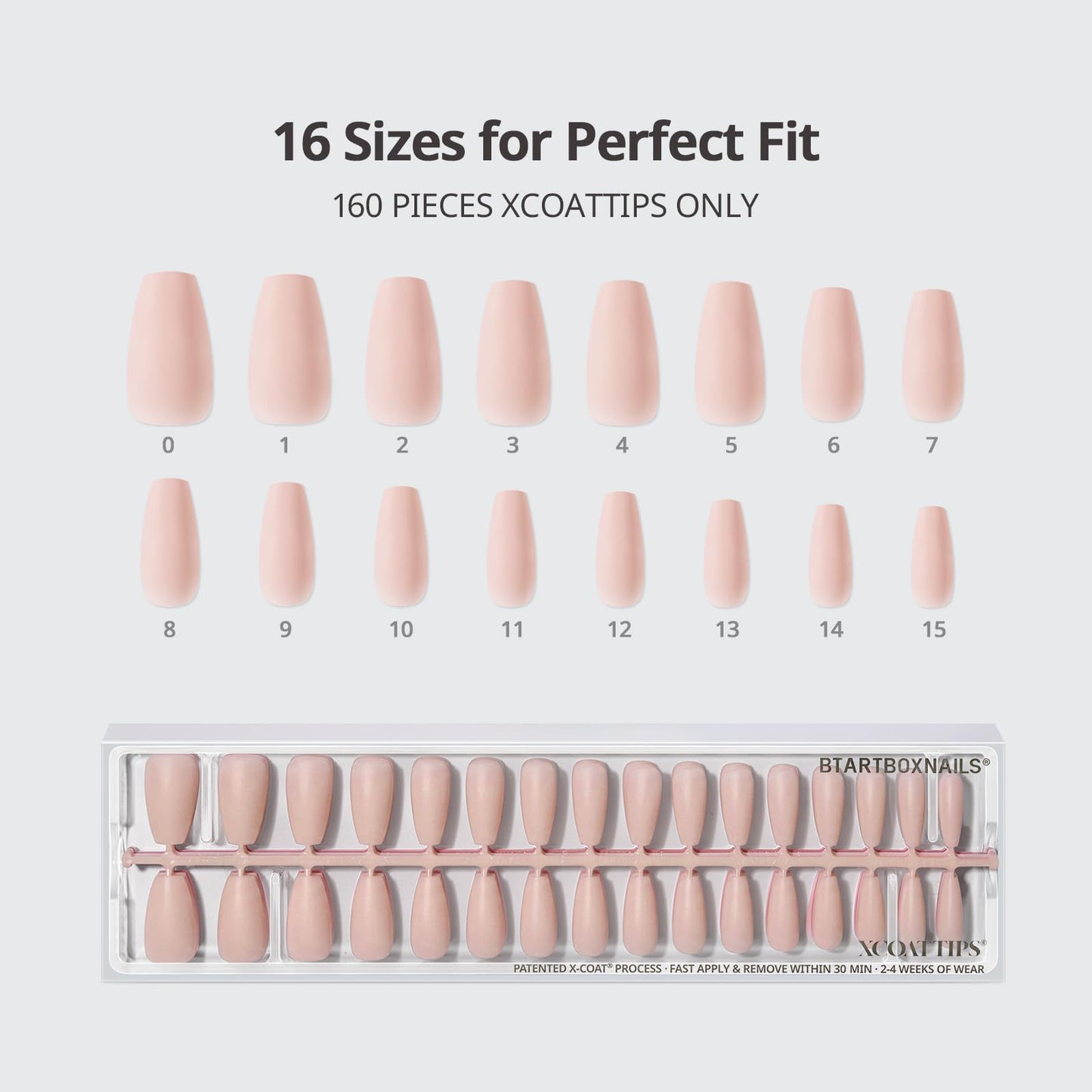 BTArtboxnails XCOATTIPS Bare 5-Shade Nude Press On Nails, Long Coffin