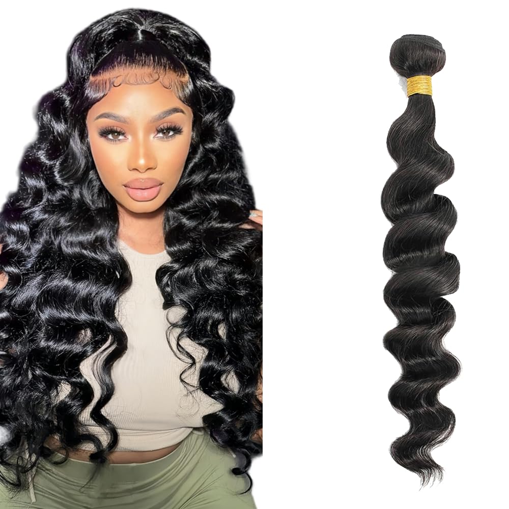 28 Inch Loose Wave Bundles Loose Wave Bundles Human Hair LadrXadr Natural Black Human Hair Bundle Unprocesssed Color 1B Bundle 50g