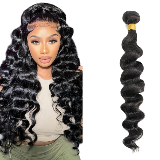 28 Inch Loose Wave Bundles Loose Wave Bundles Human Hair LadrXadr Natural Black Human Hair Bundle Unprocesssed Color 1B Bundle 50g