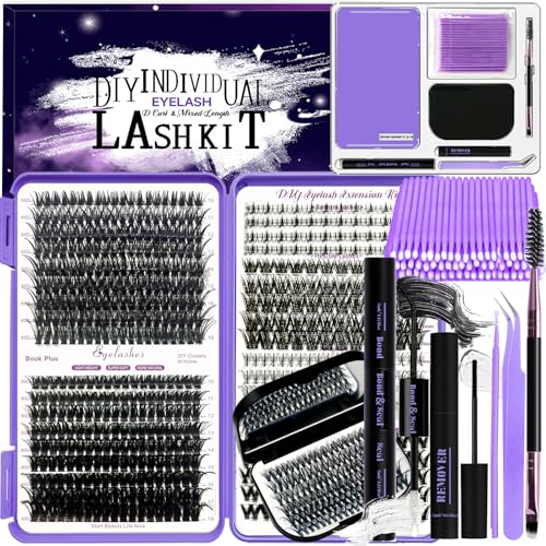 DNSGOOR DIY Lash Extension Kit - 704 Individual Lashes, Bond & Seal Glue, Tweezers, Brush