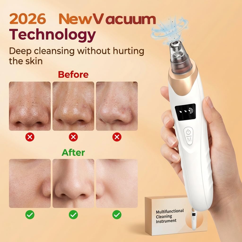 Blackhead Remover for Face, 9-in-1 Pore Vacuum Kit with 5 Probes & 4 Pimple Extractor Tools, Facial Pore Cleaner Vacuum for Nose, Professional Blackhead Suction Tool for Men & Women (Gold)