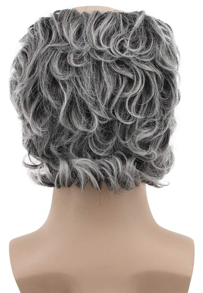 karlery Adult Short Curly Grey Fits Old Man Bald Cap Wig Grandpa Halloween Cosplay Anime Costume Party Wig