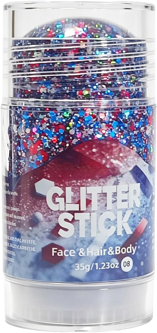 Red White Blue Hair Glitter Stick | Face & Body Paint for Fourth of July Makeup & Decorations