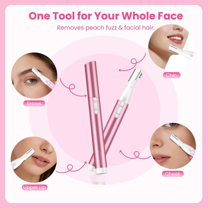 Funstant Upgraded Eyebrow Trimmer, Precision Electric Eyebrow Razor for Women Battery-Operated Facial Hair Remover with Comb No Pulling Sensation Painless for Face Chin Neck, Upper-Lip, Peach-Fuzz