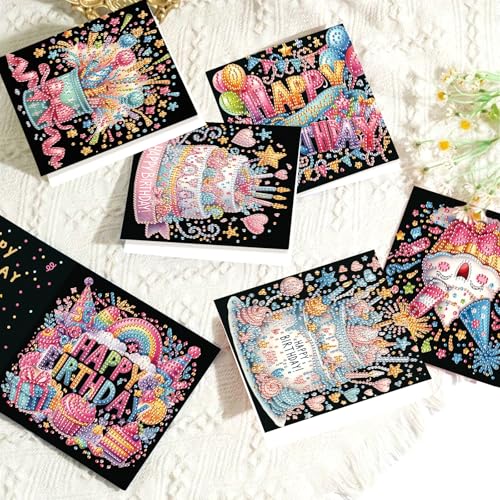 6 Pack Holographic Diamond Painting Greeting Card Kits - 30x15cm