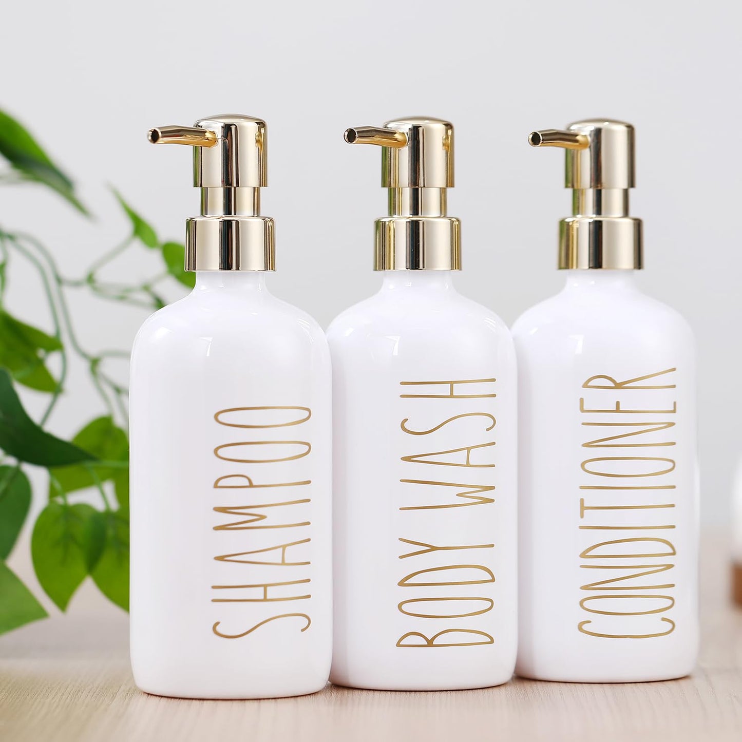 HOMCDALY Shampoo and Conditioner Dispenser Set of 3, 21oz Shower Soap Bottles with Pump, Refillable Shampoo Conditioner Body Wash Dispenser, Bathroom Shower Shampoo Bottles, Shampoo Container(P-Gold)