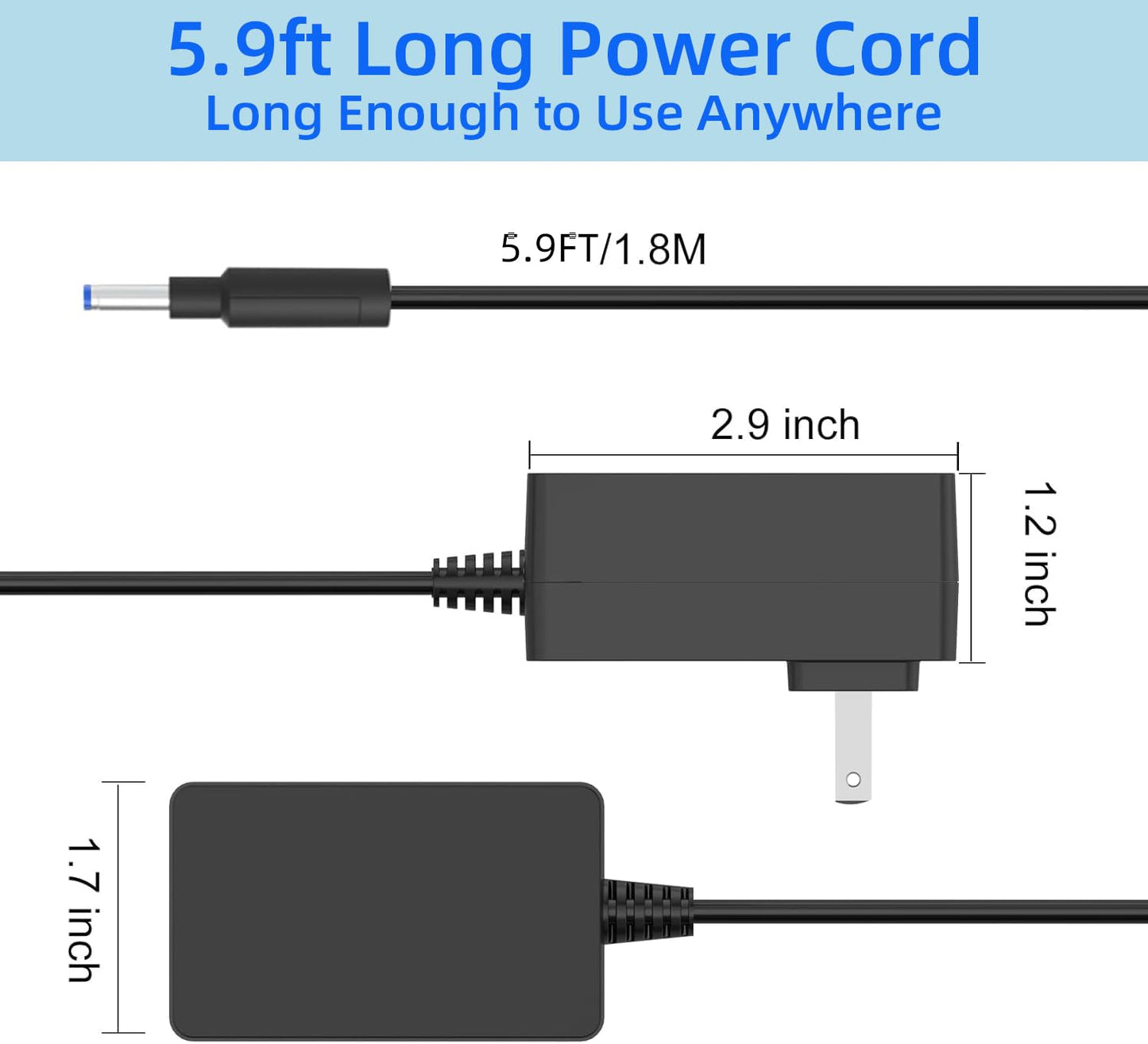 Charger for Eureka RapidClean Pro, Power Cord for Eureka Stylus Lightweight Cordless Vacuum Cleaner NEC180 NEC182 NEC185 NEC186, Length 5.9FT