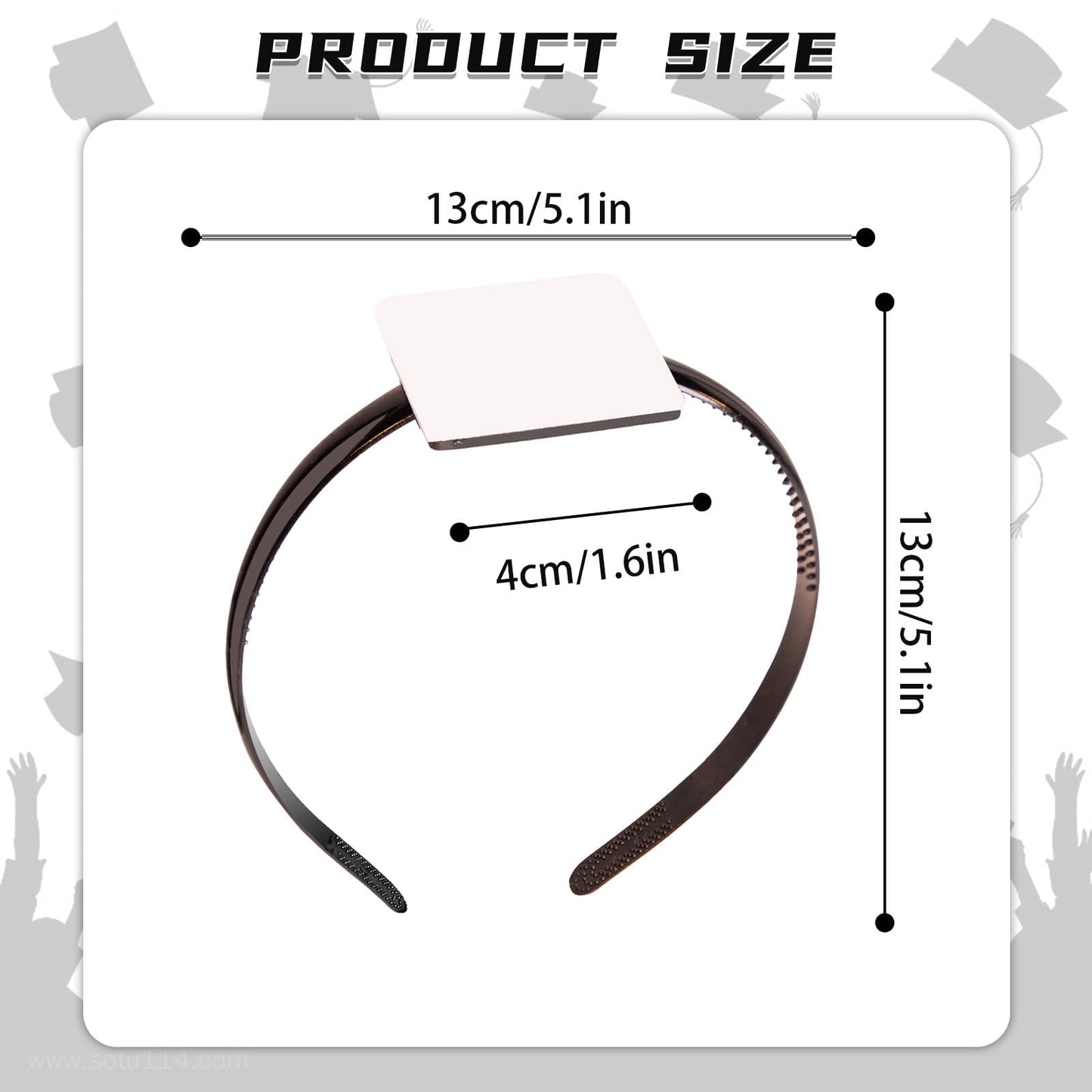 EMOOULI Square Graduation Cap HeadBand, Not Change Hair, Firm Anti-Fall Hairband for Graduates, Students (2, Black)