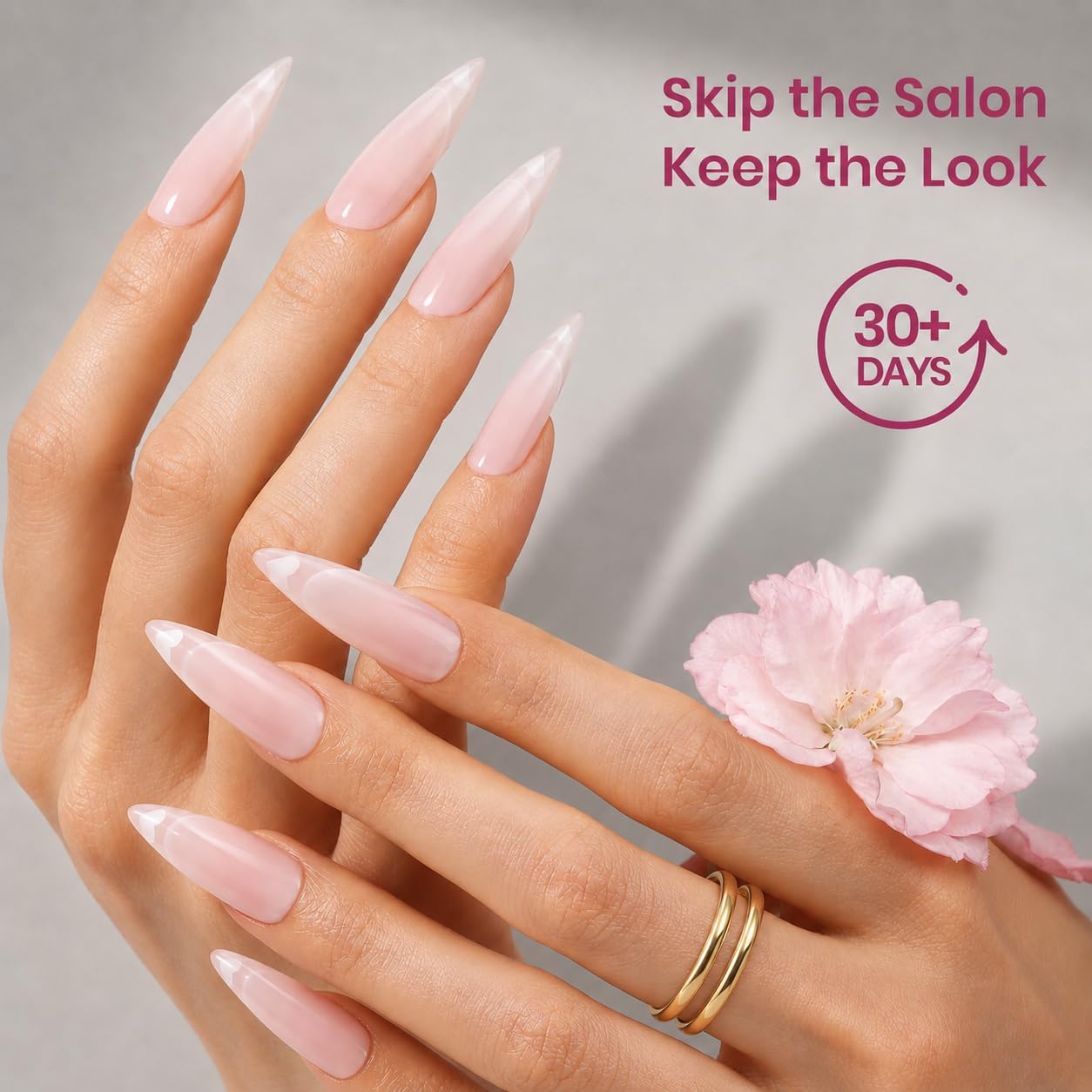 Beetles Tipex Lite Instant Apex Nail Tips, Long Stiletto, No Builder Gel Needed, 16 Sizes 00-14 for DIY Salon-look Extensions