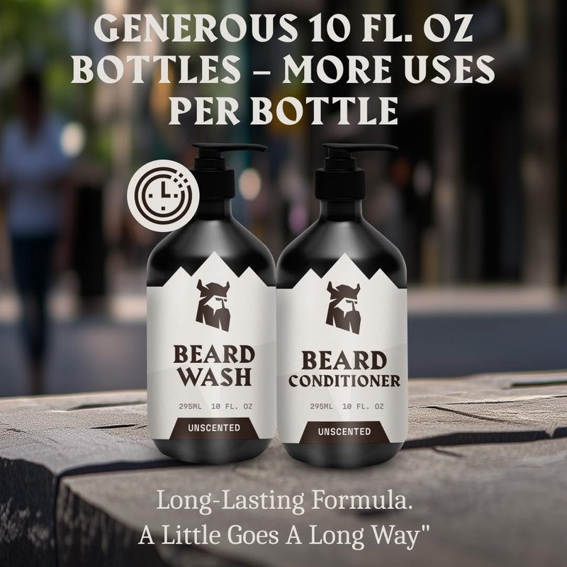 Striking Viking Unscented Beard Wash & Conditioner - 10 Fl Oz, Pack of 2 - Deep Cleansing Oil Formula - Soothing Softener with Jojoba Oil - Itch-Free Gentle Hydration for Beard Care