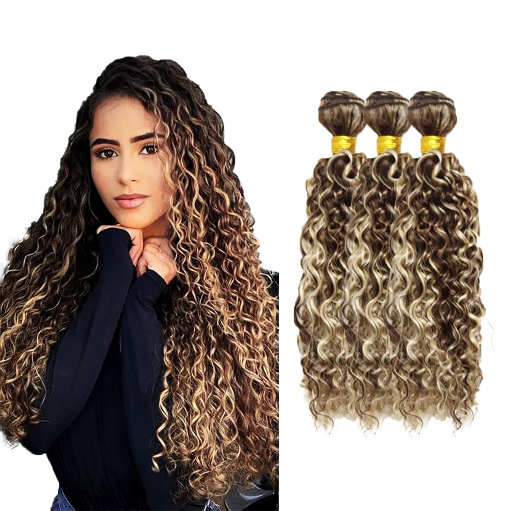 300g Blonde Human Hair Bundles p4/613 Water Wave Bundle 30 32 34 Inch Brazilian Virgin Hair 3 Bundles Brown Wet and Wavy Bundle