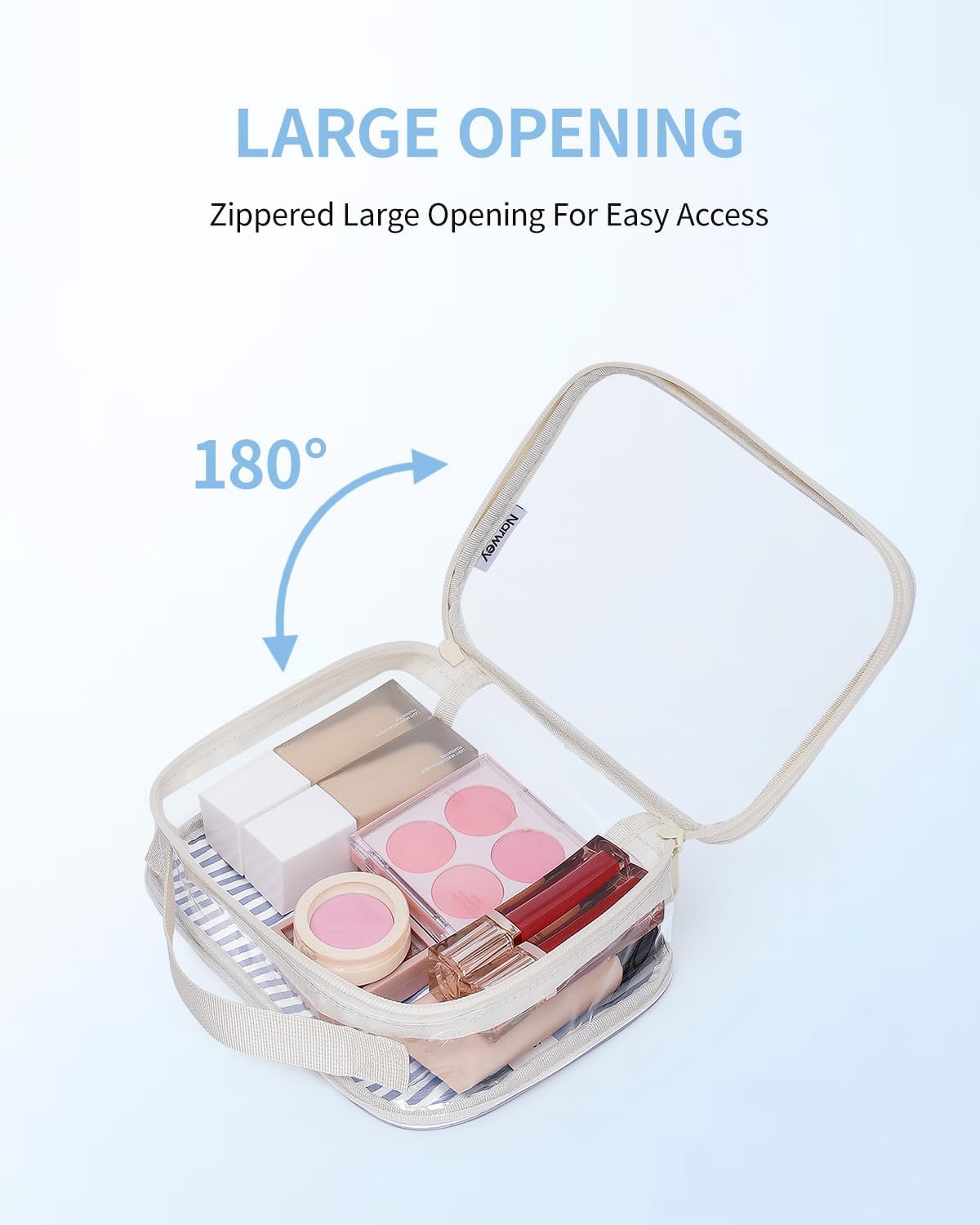 Clear Toiletry Bag - TSA Approved Waterproof PVC Makeup Organizer | Compact Quart Size (Greyish Blue Stripe)