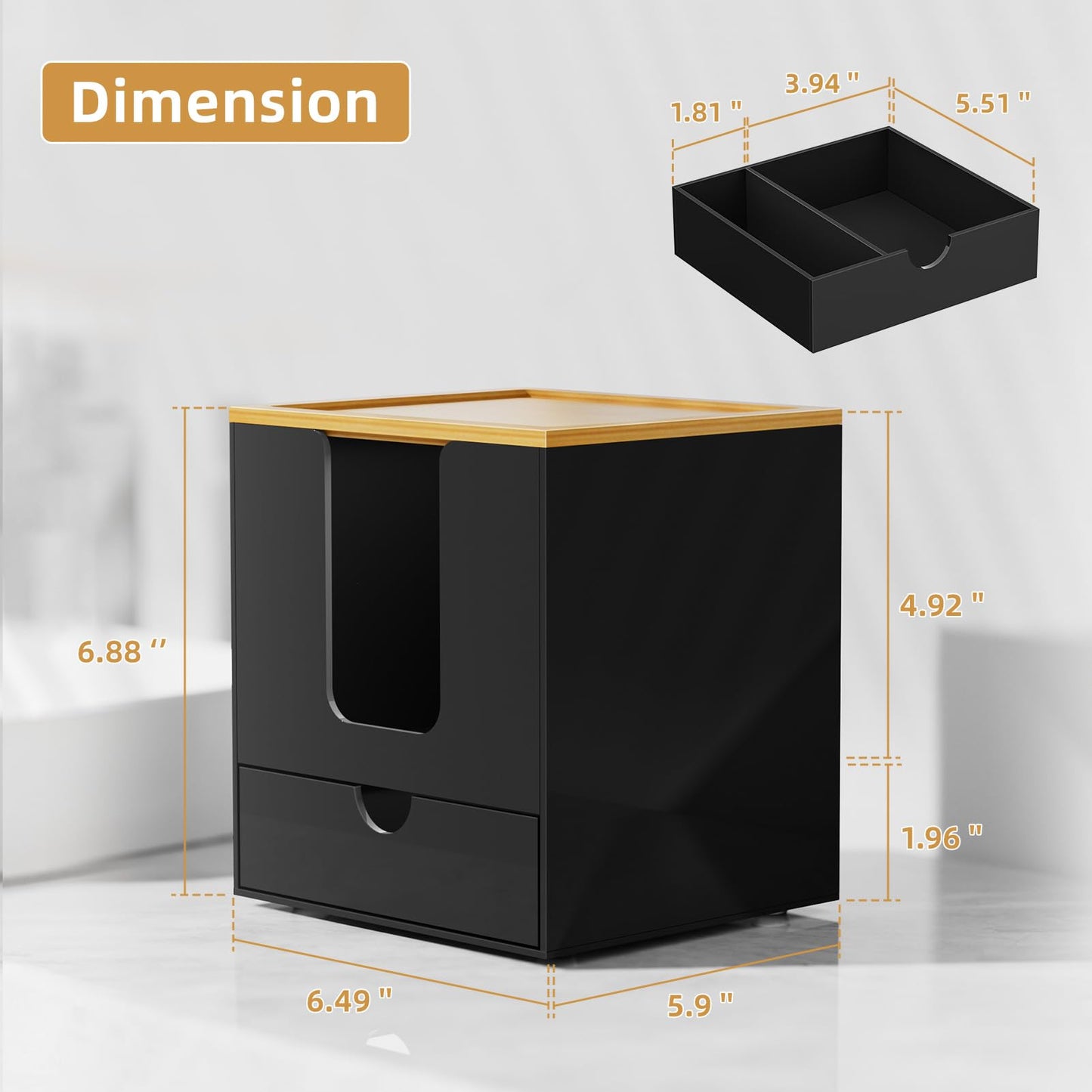 VITVITI Disposable Face Towel Holder for Clean Skin Club, Acrylic Bamboo Facial Towel Holder Box with Drawer, XL Face Towels Container for Bathroom Vanity Makeup, Black