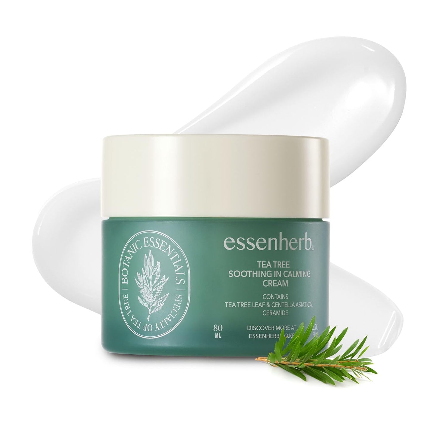 ESSENHERB Tea Tree Calming Cream for Acne-Prone & Sensitive Skin | Soothing & Blemish Care with Cica, Madecassoside & Panthenol | Korean Skincare 2.70 fl oz