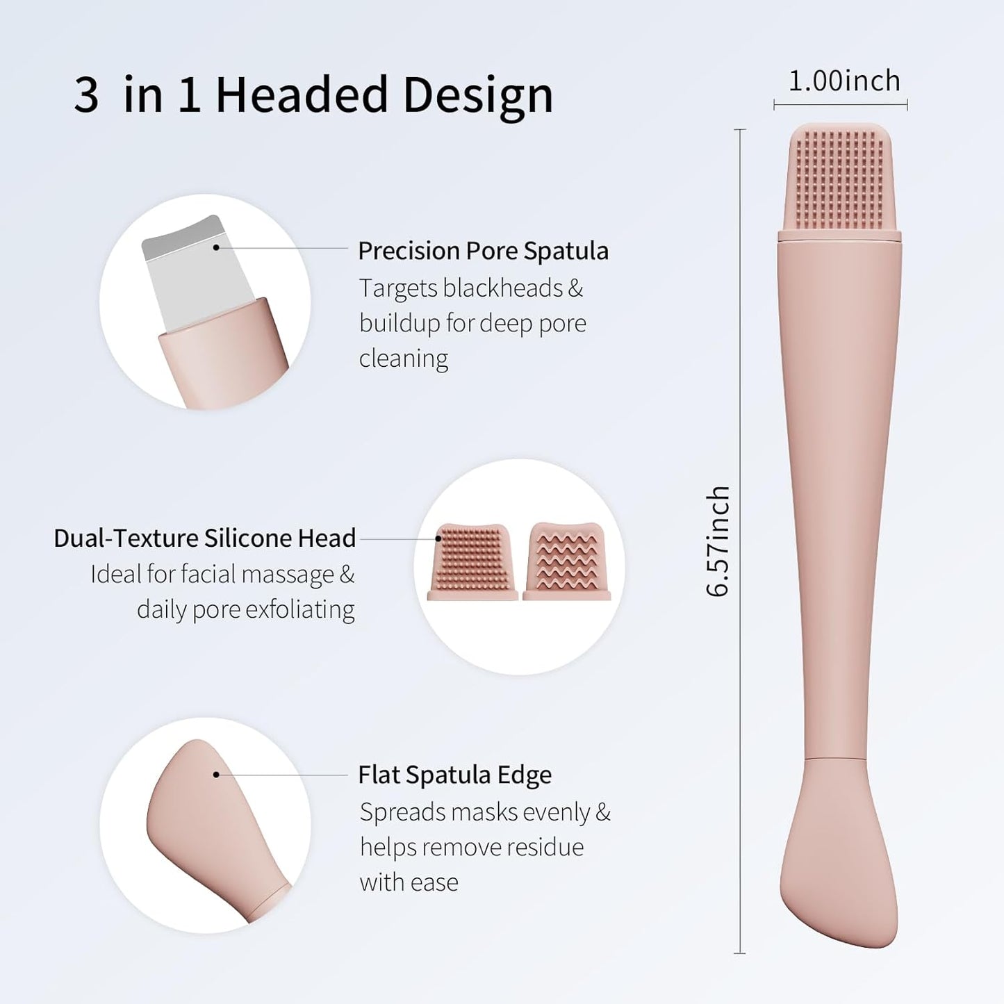 Blackhead Remover Tool - Stainless Steel Face Scraper | 3-in-1 Skin Care Tool with Mask Applicator & Silicone Heads (Pink)