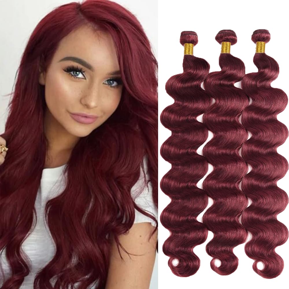 Burgundy Bundles Human Hair Body Wave Bundles 30 30 30 Inch #99J Body Wave Bundle Unprocessed Brazilian Virgin Weave Hair 3 Bundle 50 Gram Per Bundle for Black Women