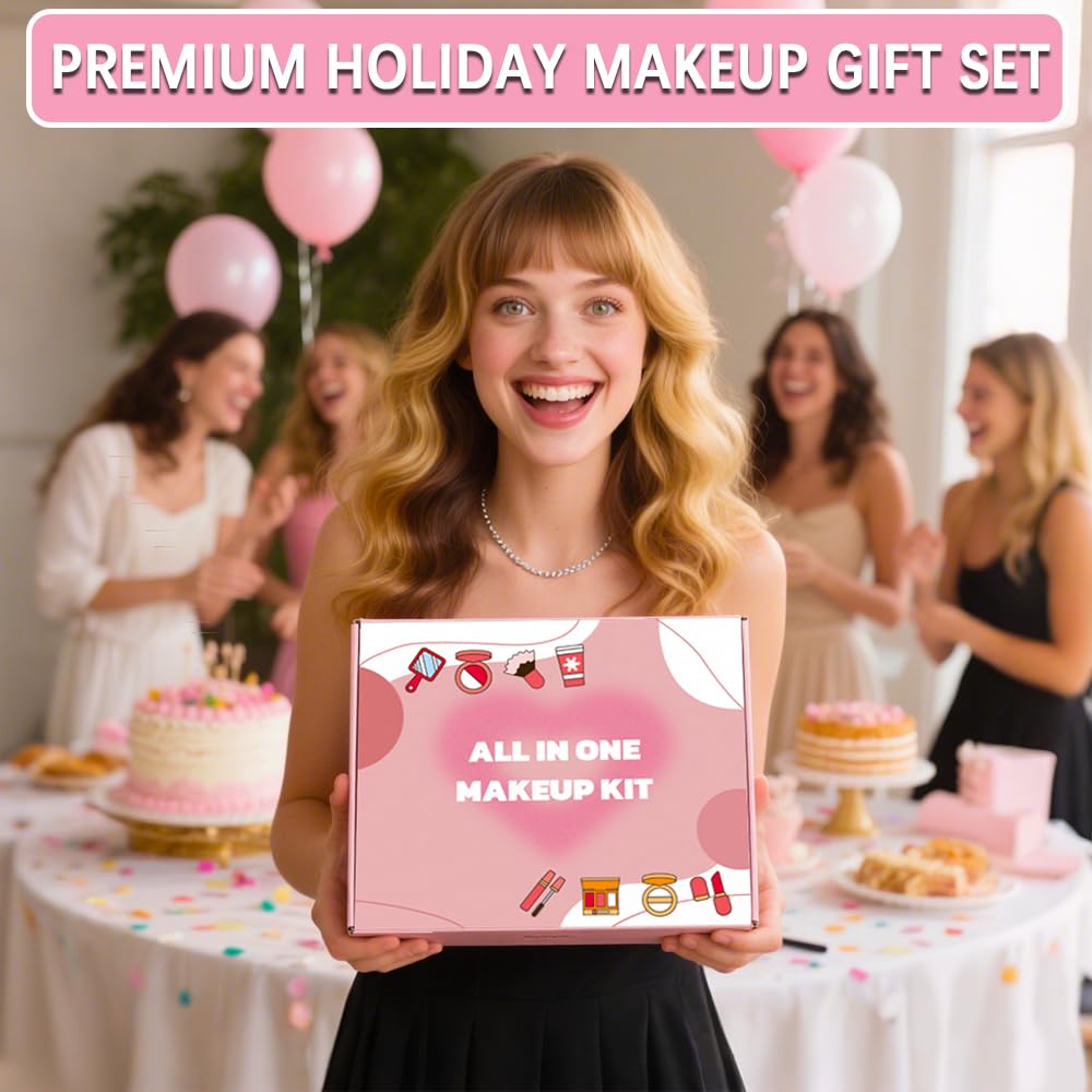 All in One Makeup Kit Makeup Set for Women Full Kit, Make Up Gift Set for Women Teens Girls, Makeup Essential Bundle Includes Eyeshadow Foundation Lipsticks Mascara Eyeliner Cosmetic Brush Set