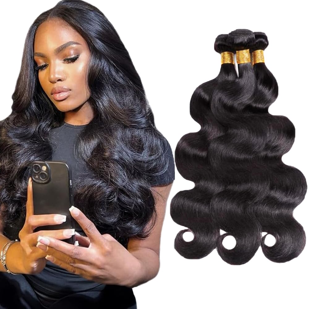 Body Wave Bundles Human Hair Human Hair Bundles 16 18 20 Inch Unprocessed Virgin Double Weft 1b Bundle Hair Extensions Natural Black Color