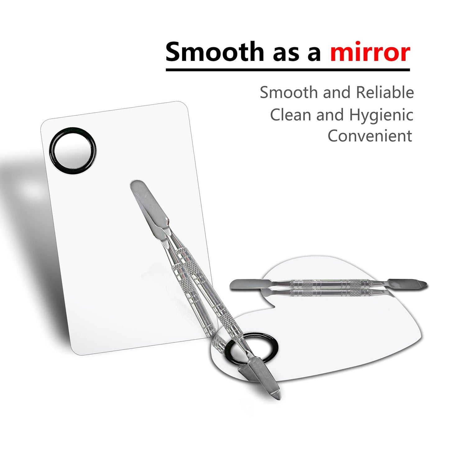 Banugo Stainless Steel Makeup Mixing Palette - 2Pcs, Includes Spatula, For Foundation/Eye Shadow/Mascara/Nail Polish/Pigment/Nail Art