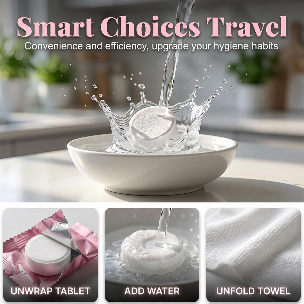 Compressed Towels 30 Pack, 2026 New Portable Travel Towels, Soft Compressed Face Towels for Camping, Compact Coin Tissues for Outdoor Use, Disposable Face Towel for Travelers (Pink, 30 Pcs)