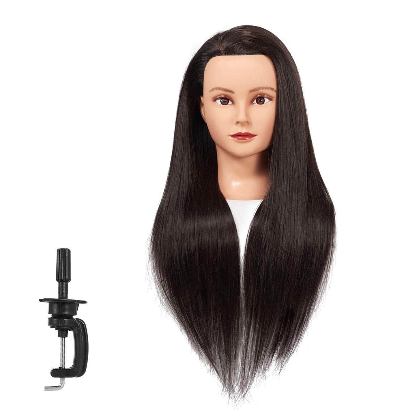 Training Head - 26"-28" Long Hair Mannequin for Cosmetology | Synthetic Fiber Hairdressing Manikin with Clamp Stand (Black)