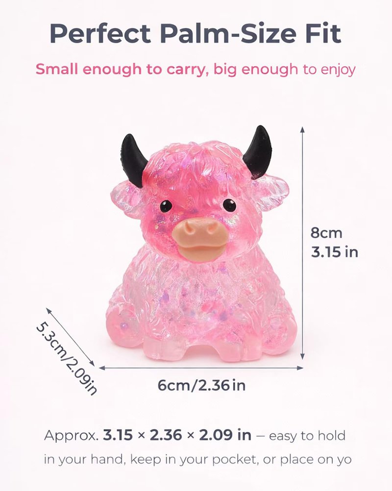 Glitter Highland Cow Squishies Fidget Toy, Soft Slow Rising Stress Relief Ball, Cute Sensory Squeeze Toy for Adults & Kids, Anxiety Relief Desk Decor, Easter Basket Stuffer for Cow Lovers (Blue)