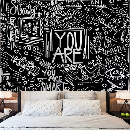 Motivational Wall Tapestry - Black & White Quotes for Bedroom | Inspirational Decor (59" x 51")