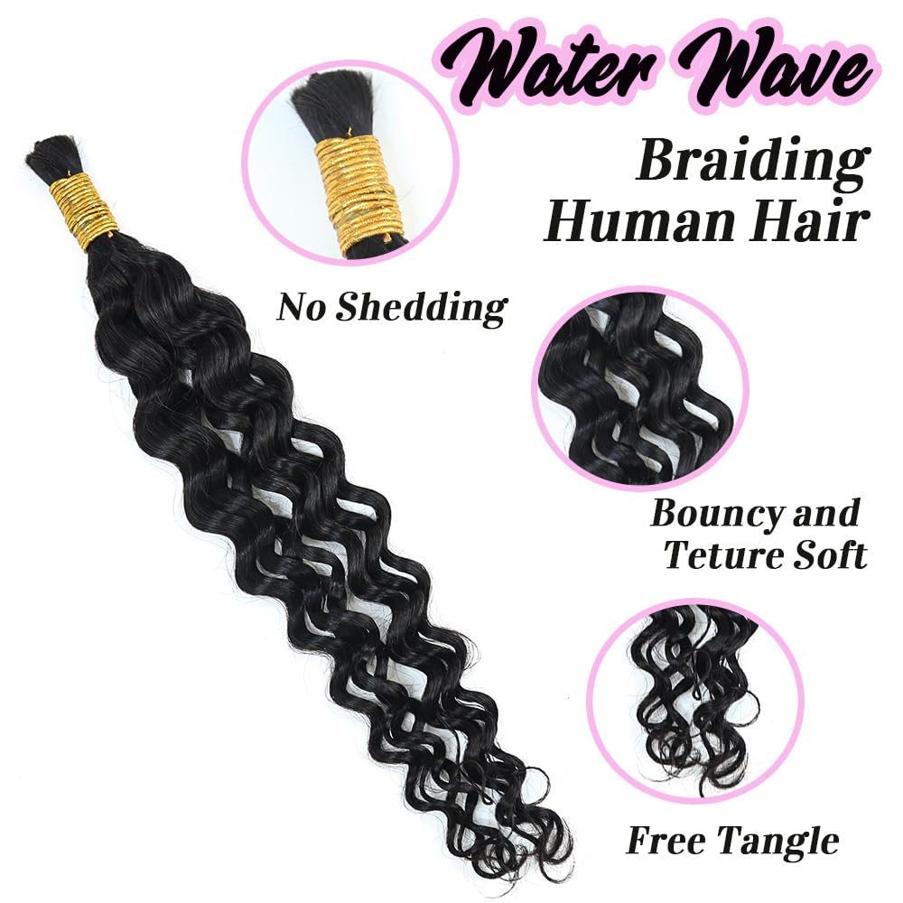 Human Braiding Hair - 100% Virgin Water Wave for Boho Braids | 14 Inch, 50G