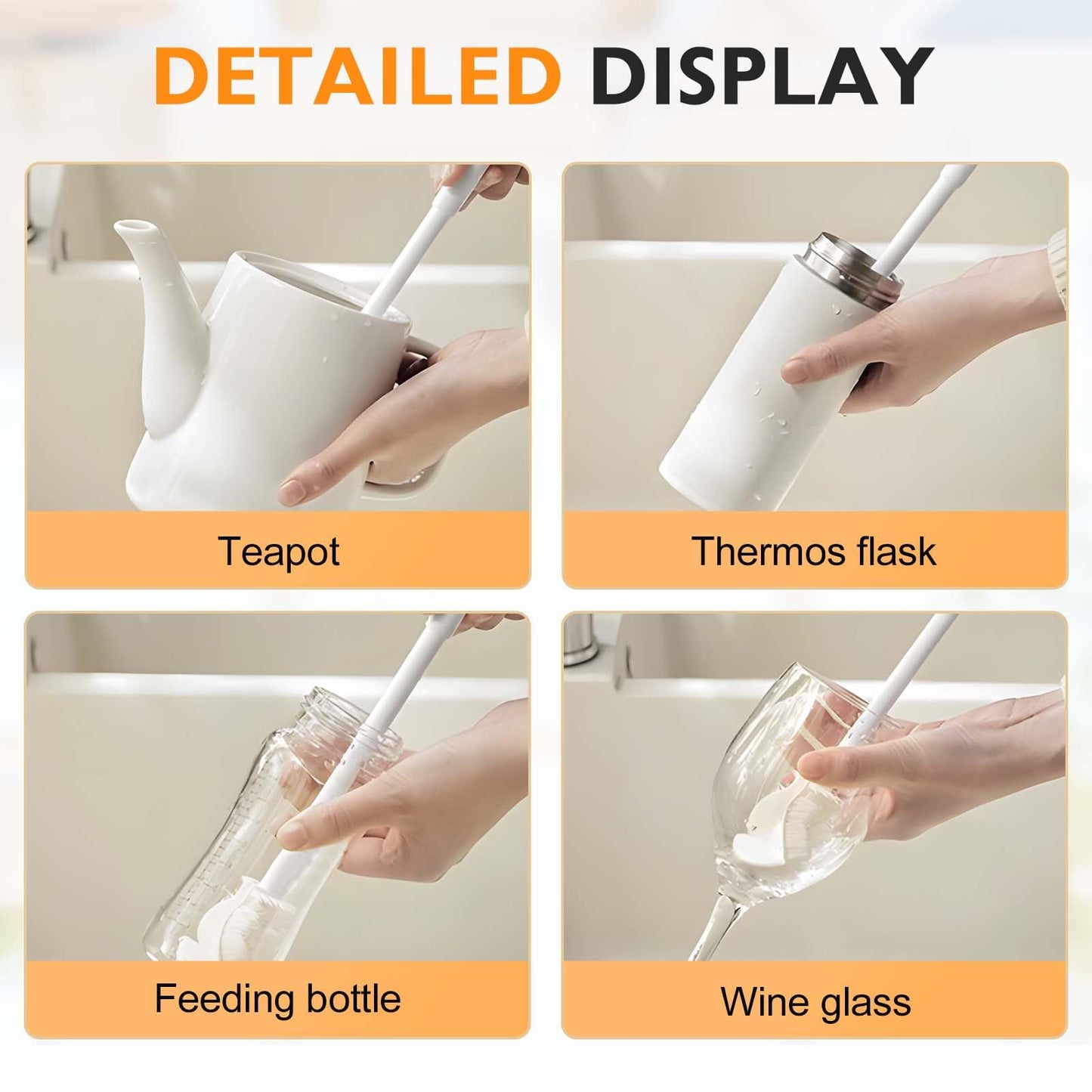 360° Flexible Silicone Bottle Brush with Long Handle, 2025 New Bottle Cleaning Brush, Deep Cleaning Brush for Narrow Neck Bottles, Water Bottles, Baby Bottles, Flasks Soft Bottle Brush (1PC)