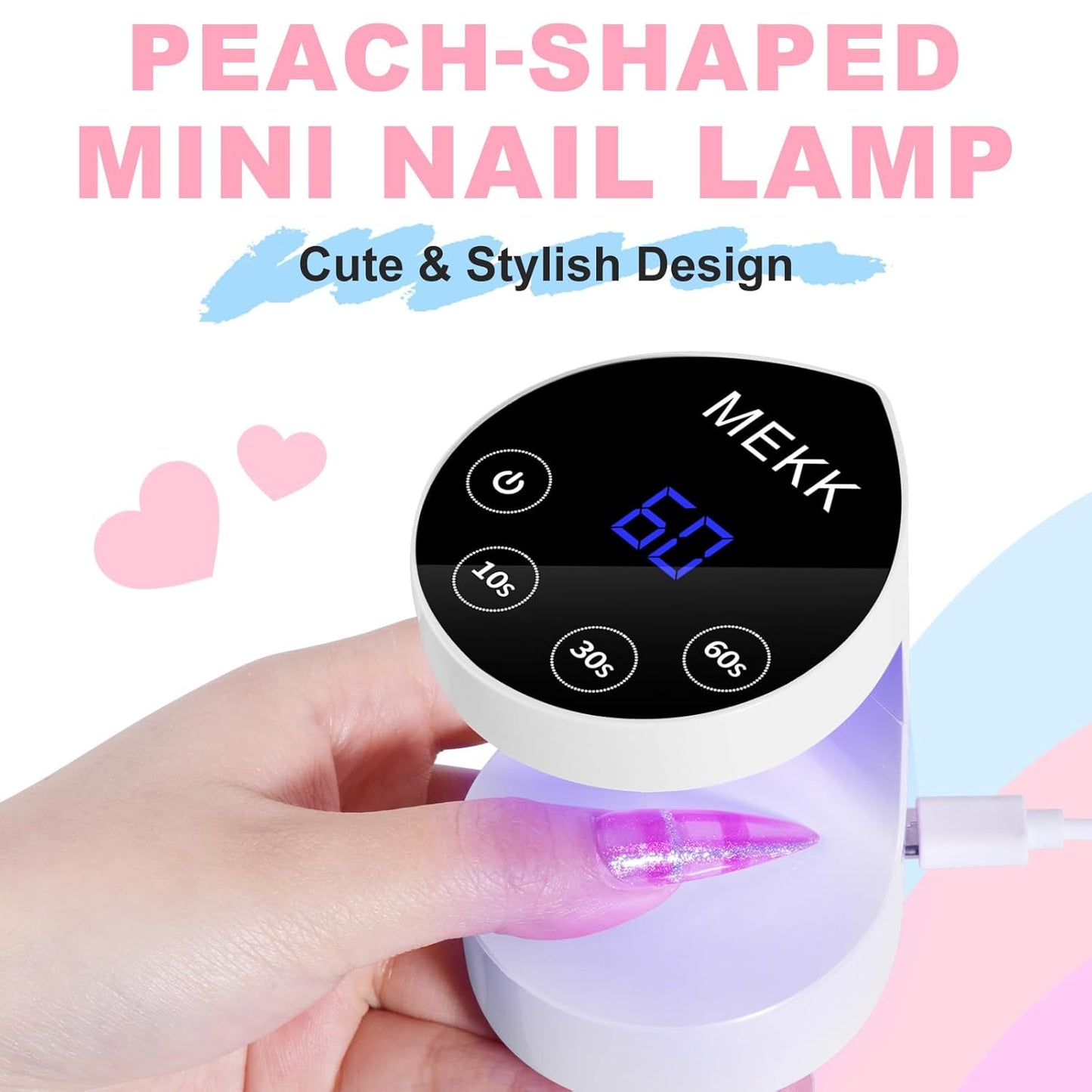 Mini UV Nail Light - Peach-Shaped LED Lamp with Auto-Sensor | 8 Beads, 4 Timer Settings for Gel Nails - Compact for Travel & Home Use