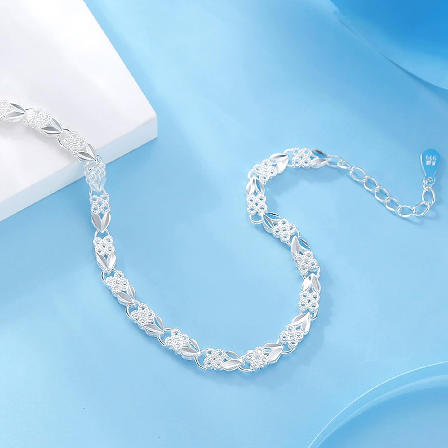 925 Sterling Silver Plated Heart Charm Bracelet for Women - Dainty Chain Love Gift Idea
