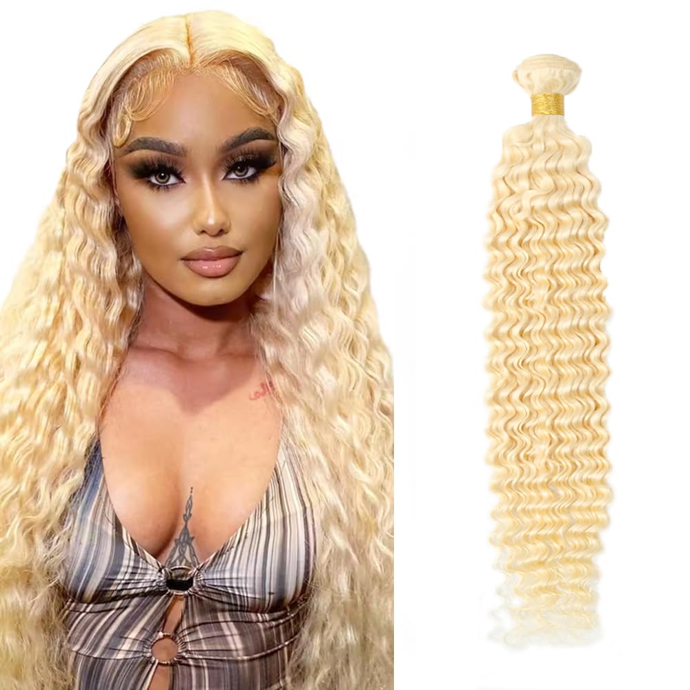 Blonde Bundles Human Hair 613 Deep Wave 1 Bundles 22 inch Double Weft 8A Grade 613 Blonde Deep Wave Bundle Human Hair Extensions 100g
