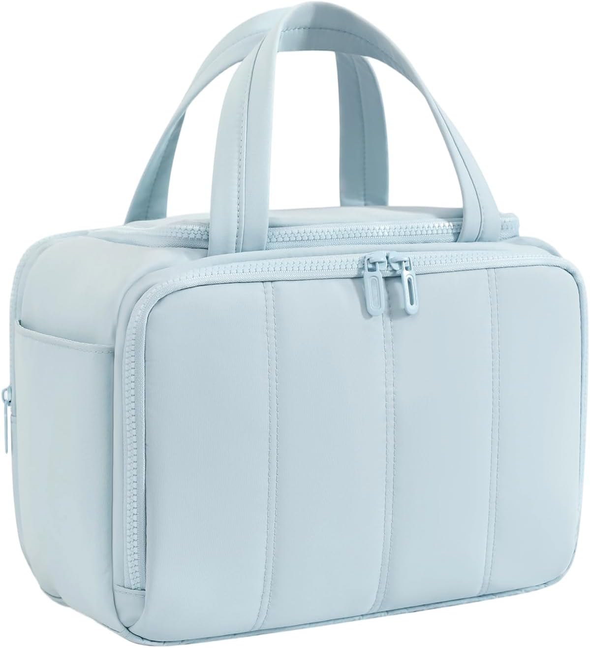Puffy Toiletry Bag for Women - Large Travel Makeup Organizer with Adjustable Dividers | Light Pink