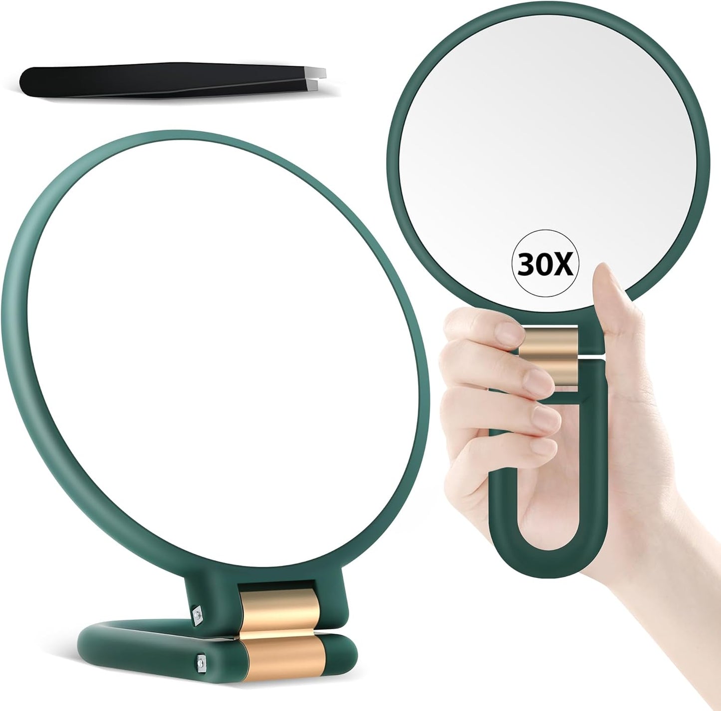 30X Magnifying Hand Mirror - Double-Sided Portable Makeup Mirror | Travel Essential in Black