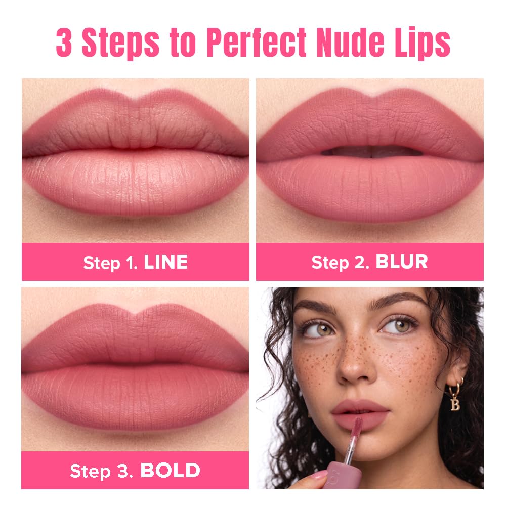 Colorgram Nude Blur Tint Lip Trio Kit - Soft Matte Lip Stain & Cheek Color | 02 Warm | Lightweight & Buildable