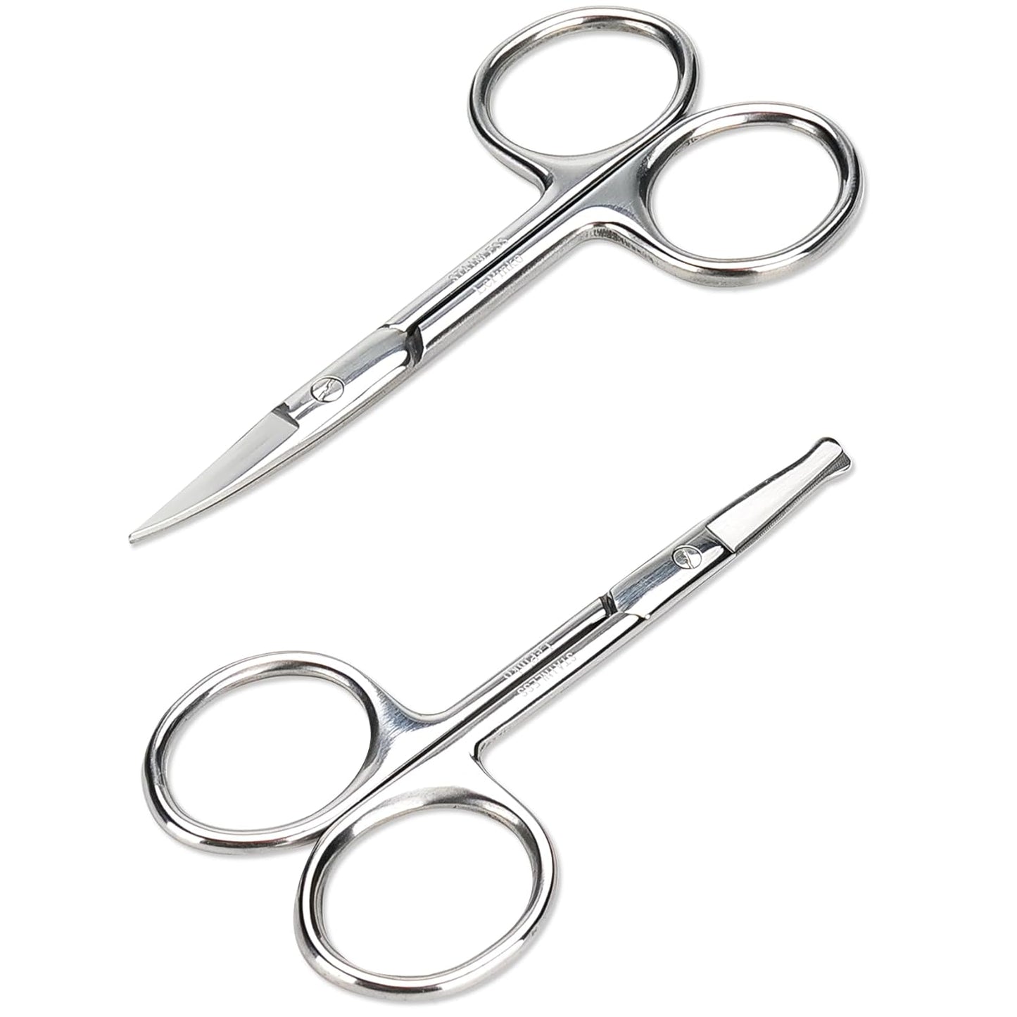Grooming Scissors Set - Small Facial Hair Trimming Kit for Men & Women | Curved & Rounded Safety Tip - 2PCS Silver